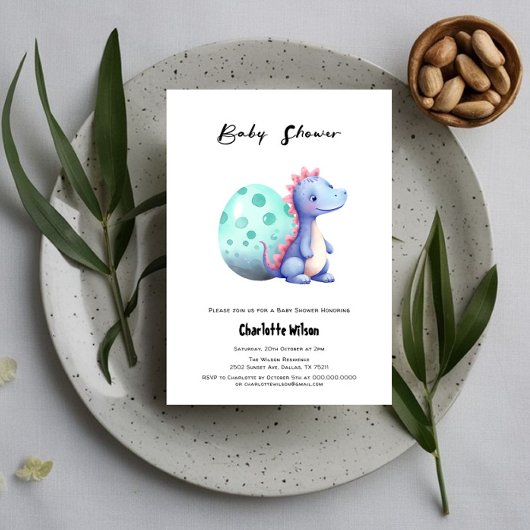 Invitation Petit Dinosaure Cute Avec Son Baby shower Oeuf