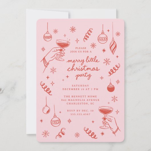 Invitation Petit doodle de fête de Noël joyeuse (Devant)