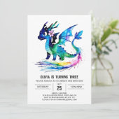 Invitation Petit Dragon Coloré Digital Girl Anniversaire (Debout devant)