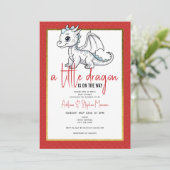 Invitation Petit Dragon Mignonne Sur Le Chemin Baby shower Ro (Debout devant)