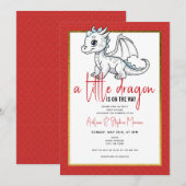 Invitation Petit Dragon Mignonne Sur Le Chemin Baby shower Ro (Devant / Derrière)