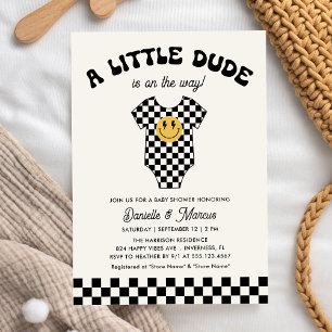 Invitation Petit Dude Baby Bodysuit Baby shower rétro