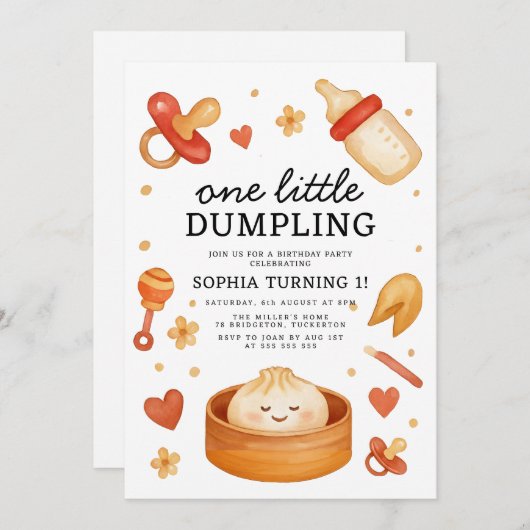Invitation Petit Dumpling 1er anniversaire (Devant / Derrière)