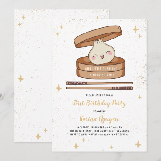 Invitation Petit Dumpling premier anniversaire (Devant / Derrière)