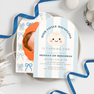 Invitation Petit Dumpling Rayures Bleues Photo 1er Anniversai