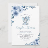 Invitation petit éléphant bleu fleuri douche (Devant)
