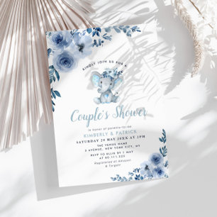Invitation petit éléphant bleu fleuri douche