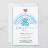 Invitation petit éléphant bleu mignon avec baby shower arc-en (Devant)