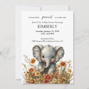 Invitation Petit éléphant dans un jardin fleuri