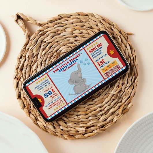 Invitation Petit éléphant d'arachide Billets Premier annivers