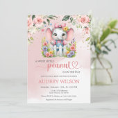Invitation Petit Éléphant D'Arachide Rose Floral (Debout devant)