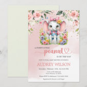 Invitation Petit Éléphant D'Arachide Rose Floral (Devant / Derrière)