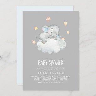 Invitation Petit éléphant en train de dormir   Baby shower gr