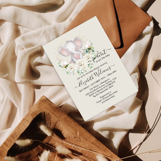 Invitation Petit éléphant floral aquarelle Peanut