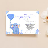 Invitation petit éléphant mignon à coeur bleu baby shower