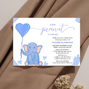 Invitation petit éléphant mignon à coeur bleu baby shower