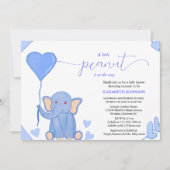 Invitation petit éléphant mignon à coeur bleu baby shower (Devant)
