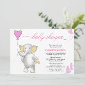 Invitation petit éléphant mignon avec baby shower de coeur ro (Debout devant)