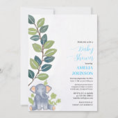 Invitation petit éléphant mignon avec baby shower eucalyptus (Devant)