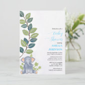Invitation petit éléphant mignon avec baby shower eucalyptus (Debout devant)