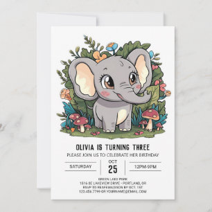 Invitation Petit éléphant mystique numérique anniversaire
