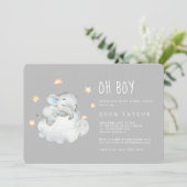 Invitation Petit Eléphant Qui Dort Oh Garçon | Baby shower gr (Debout devant)