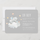 Invitation Petit Eléphant Qui Dort Oh Garçon | Baby shower gr (Devant)