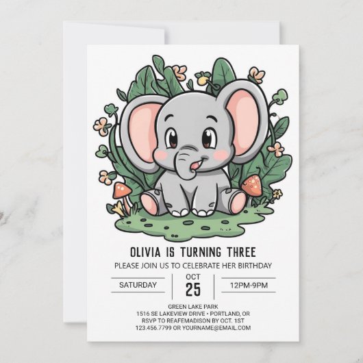 Invitation Petit éléphant rêve numérique anniversaire (Devant)