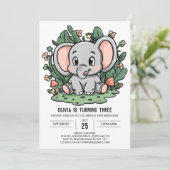 Invitation Petit éléphant rêve numérique anniversaire (Debout devant)
