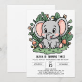 Invitation Petit éléphant rêve numérique anniversaire (Devant / Derrière)