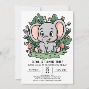 Invitation Petit éléphant rêve numérique anniversaire