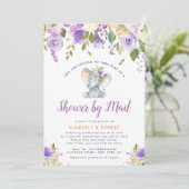 Invitation petit éléphant violet douche florale par courrier (Debout devant)