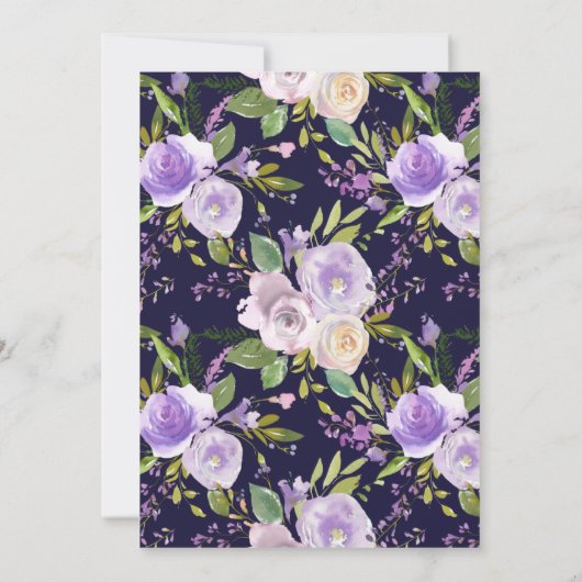 Invitation petit éléphant violet douche florale par courrier (Dos)