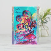 Invitation PETIT ELF DE CHAMPIGNONS, rose jaune bleu scintill (Debout devant)