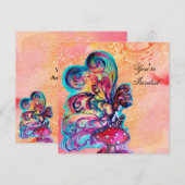 Invitation PETIT ELF DE CHAMPIGNONS, rose jaune pailleté or (Devant / Derrière)