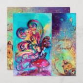 Invitation PETIT ELF DE CHAMPIGNONS, rose vert bleu scintilla (Devant / Derrière)