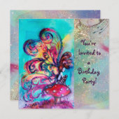 Invitation PETIT ELFÉ DE CHAMPIGNONS, rose jaune bleu scintil (Devant / Derrière)