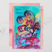 Invitation PETIT ELFÉ DE CHAMPIGNONS, rose jaune bleu scintil (Devant / Derrière)