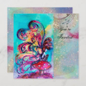 Invitation PETIT ELFÉ DE CHAMPIGNONS, rose jaune bleu scintil (Devant / Derrière)