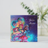 Invitation PETIT ELFÉ DE CHAMPIGNONS, rose jaune bleu scintil (Debout devant)