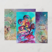 Invitation PETIT ELFÉ DE CHAMPIGNONS, rose jaune bleu scintil (Devant / Derrière)