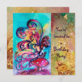 Invitation PETIT ELFÉ DE CHAMPIGNONS, rose jaune bleu scintil (Devant / Derrière)