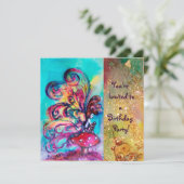 Invitation PETIT ELFÉ DE CHAMPIGNONS, rose jaune bleu scintil (Debout devant)