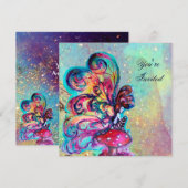 Invitation PETIT ELFÉ DE CHAMPIGNONS, rose jaune bleu scintil (Devant / Derrière)