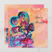 Invitation PETIT ELFÉ DE CHAMPIGNONS, rose jaune paillettes o (Devant / Derrière)