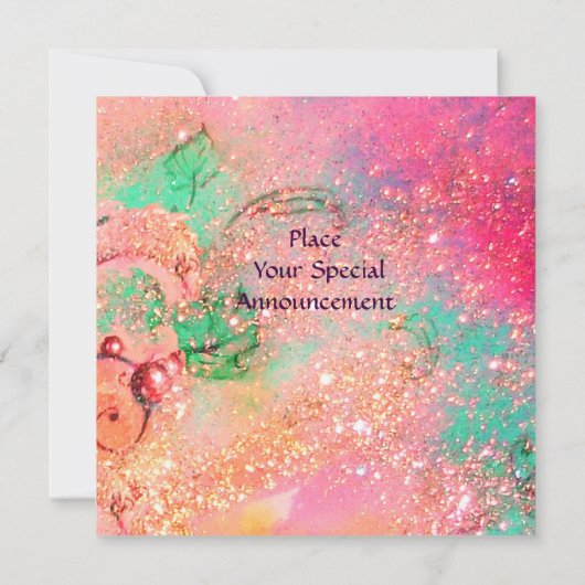 Invitation PETIT ELFÉ DE CHAMPIGNONS, rose vert bleu scintill (Dos)