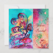 Invitation PETIT ELFÉ DE CHAMPIGNONS, rose vert bleu scintill (Devant)