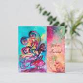 Invitation PETIT ELFÉ DE CHAMPIGNONS, rose vert bleu scintill (Debout devant)