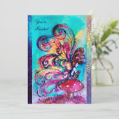 Invitation PETIT ELFÉ DE CHAMPIGNONS, violet jaune bleu scint (Debout devant)