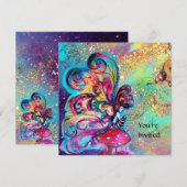 Invitation PETIT ELFÈVE DE CHAMPIGNONS, jaune or bleu scintil (Devant / Derrière)